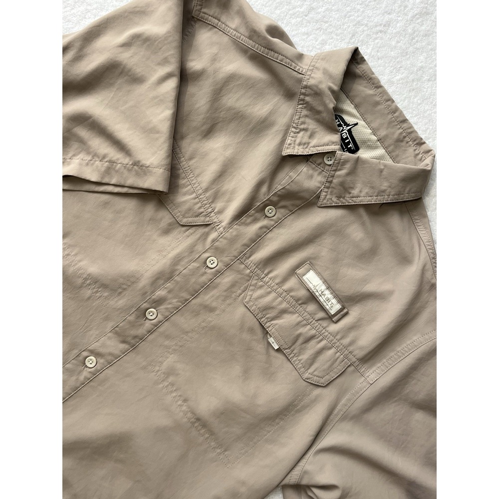 Habit Shirt Mens Large L Beige Khaki Gorp Vented Short Sleeve Fish Hunt SPF